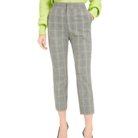 NWOT Bar III by Macy’s Black & Green Plaid Tapered Crop Pants – Size 8 - Picture 1 of 9